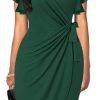 Womens Deep V Neck Ruffle Sleeve Sheath Casual Cocktail Party Work Faux Wrap Dress