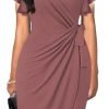 Womens Deep V Neck Ruffle Sleeve Sheath Casual Cocktail Party Work Faux Wrap Dress