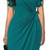 Womens Deep V Neck Ruffle Sleeve Sheath Casual Cocktail Party Work Faux Wrap Dress