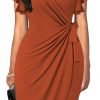 Womens Deep V Neck Ruffle Sleeve Sheath Casual Cocktail Party Work Faux Wrap Dress