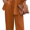 Women 2 Piece Linen Sets 2023 Button Down Shirt and Drawstring Long Pants Set Summer Outfits