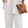 Women 2 Piece Linen Sets 2023 Button Down Shirt and Drawstring Long Pants Set Summer Outfits