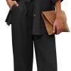Women 2 Piece Linen Sets 2023 Button Down Shirt and Drawstring Long Pants Set Summer Outfits