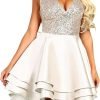 Women's Sequin Glitter V Neck Skater Mini Club Cocktail Party Swing Dress