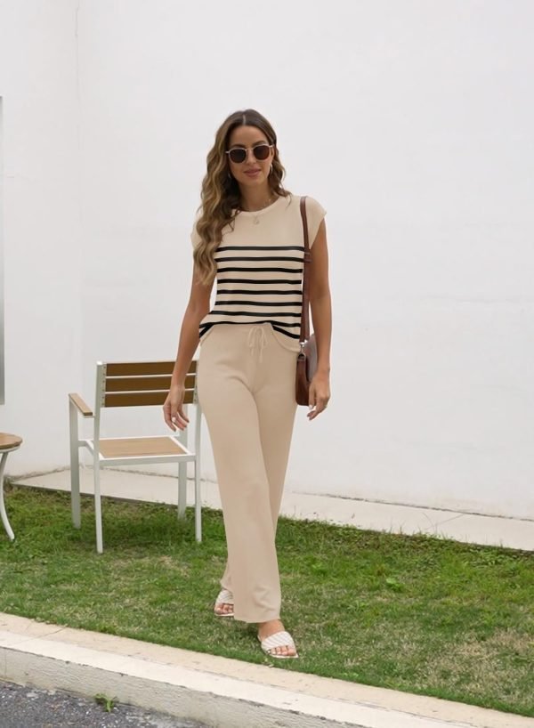 Sets for Women Spring Outfits for Women 2024 Travel Wide Leg Pant Summer Two Piece Sets Lounge Matching Sets