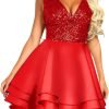 Women's Sequin Glitter V Neck Skater Mini Club Cocktail Party Swing Dress