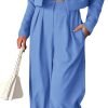 Womens Cropped Blazer Jackets High Waisted Wide Leg Work Pants Suit Set
