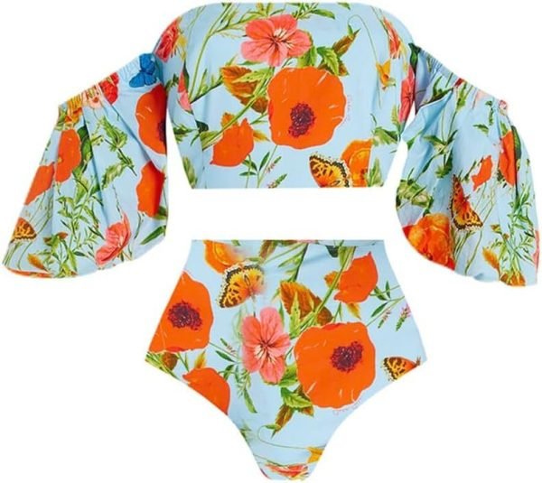 Women Floral Print Swimsuit Ruffles Bikini Set with Skirt Swimwear 3 Piece Bathing Suits Summer Holiday Outfits