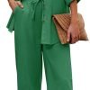 Women 2 Piece Linen Sets 2023 Button Down Shirt and Drawstring Long Pants Set Summer Outfits