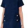 Women's Tweed Dress Short Sleeve Crew Neck A-line Party Vintage Mini Skirt Causal Dresses