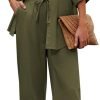 Women 2 Piece Linen Sets 2023 Button Down Shirt and Drawstring Long Pants Set Summer Outfits