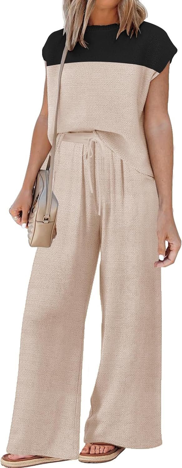 Sets for Women Spring Outfits for Women 2024 Travel Wide Leg Pant Summer Two Piece Sets Lounge Matching Sets