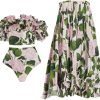 Women Floral Print Swimsuit Ruffles Bikini Set with Skirt Swimwear 3 Piece Bathing Suits Summer Holiday Outfits