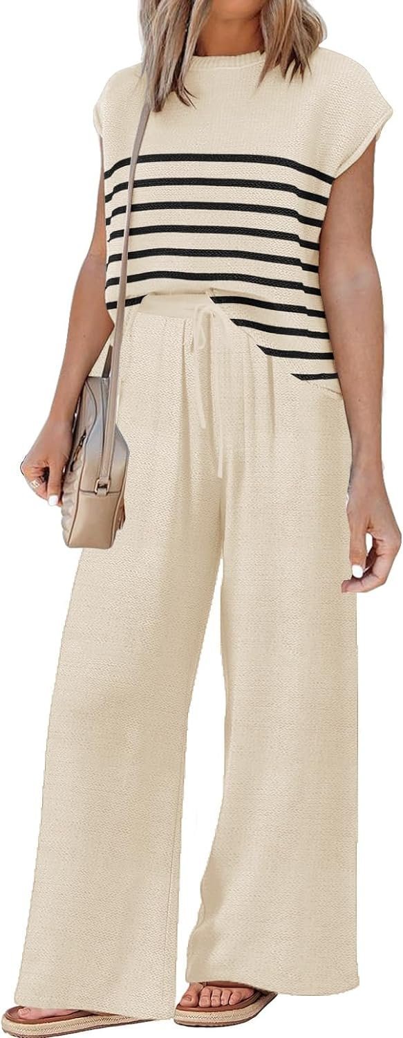 Sets for Women Spring Outfits for Women 2024 Travel Wide Leg Pant Summer Two Piece Sets Lounge Matching Sets