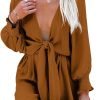 Rompers for Women Dressy Spring Summer Tie Knot Front Sexy V Neck Jumpsuits