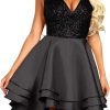 Women's Sequin Glitter V Neck Skater Mini Club Cocktail Party Swing Dress