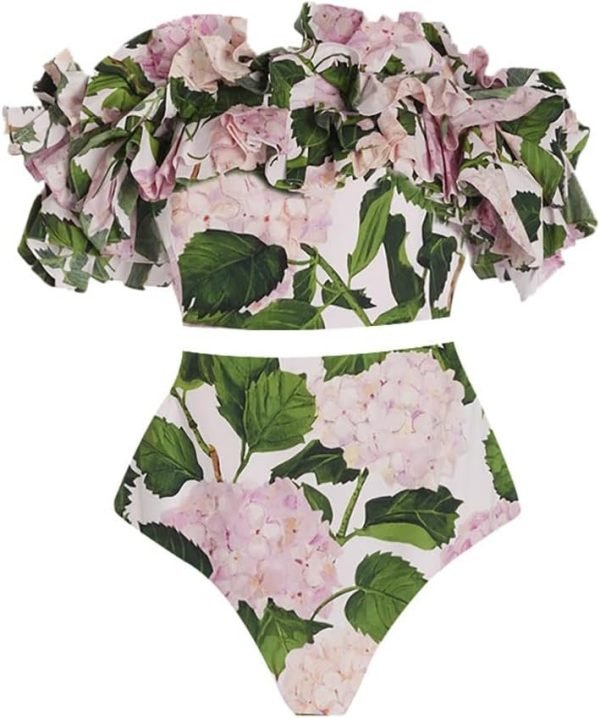 Women Floral Print Swimsuit Ruffles Bikini Set with Skirt Swimwear 3 Piece Bathing Suits Summer Holiday Outfits