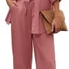 Women 2 Piece Linen Sets 2023 Button Down Shirt and Drawstring Long Pants Set Summer Outfits