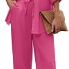 Women 2 Piece Linen Sets 2023 Button Down Shirt and Drawstring Long Pants Set Summer Outfits