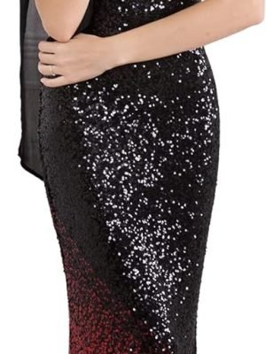 Women's Asymmetric Ribbon Gradient Sequin Mermaid Long Prom Dress