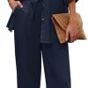 Women 2 Piece Linen Sets 2023 Button Down Shirt and Drawstring Long Pants Set Summer Outfits