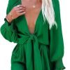 Rompers for Women Dressy Spring Summer Tie Knot Front Sexy V Neck Jumpsuits