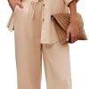 Women 2 Piece Linen Sets 2023 Button Down Shirt and Drawstring Long Pants Set Summer Outfits