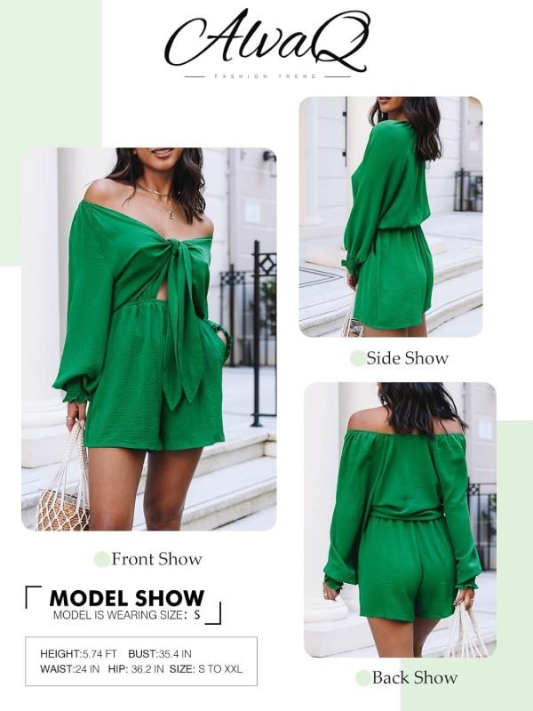 Rompers for Women Dressy Spring Summer Tie Knot Front Sexy V Neck Jumpsuits