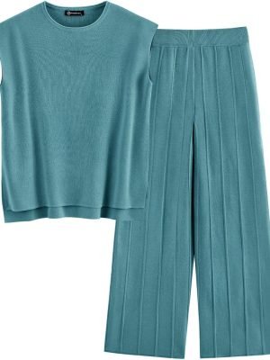 Womens Pullover Tops And Wide Leg Pants Casual Sweater Set