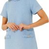 Women's Tweed Dress Short Sleeve Crew Neck A-line Party Vintage Mini Skirt Causal Dresses