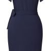 Womens Deep V Neck Ruffle Sleeve Sheath Casual Cocktail Party Work Faux Wrap Dress