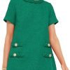 Women's Tweed Dress Short Sleeve Crew Neck A-line Party Vintage Mini Skirt Causal Dresses