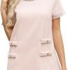 Women's Tweed Dress Short Sleeve Crew Neck A-line Party Vintage Mini Skirt Causal Dresses
