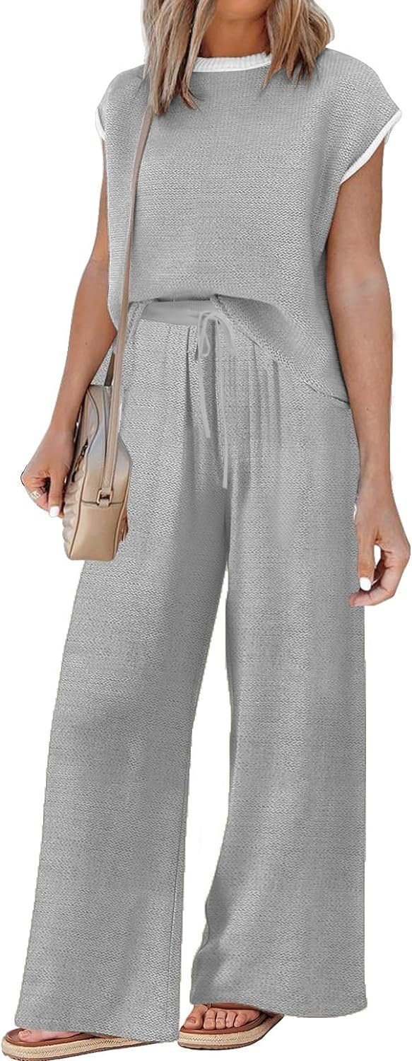 Sets for Women Spring Outfits for Women 2024 Travel Wide Leg Pant Summer Two Piece Sets Lounge Matching Sets