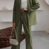 Women's 2024 Fall 2 Piece Blazer Set Casual Loose Long Blazer Jackets and Dressy Wide Leg Pant Suits with Pockets