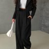 Womens Cropped Blazer Jackets High Waisted Wide Leg Work Pants Suit Set