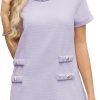 Women's Tweed Dress Short Sleeve Crew Neck A-line Party Vintage Mini Skirt Causal Dresses