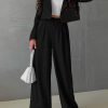 Womens Cropped Blazer Jackets High Waisted Wide Leg Work Pants Suit Set