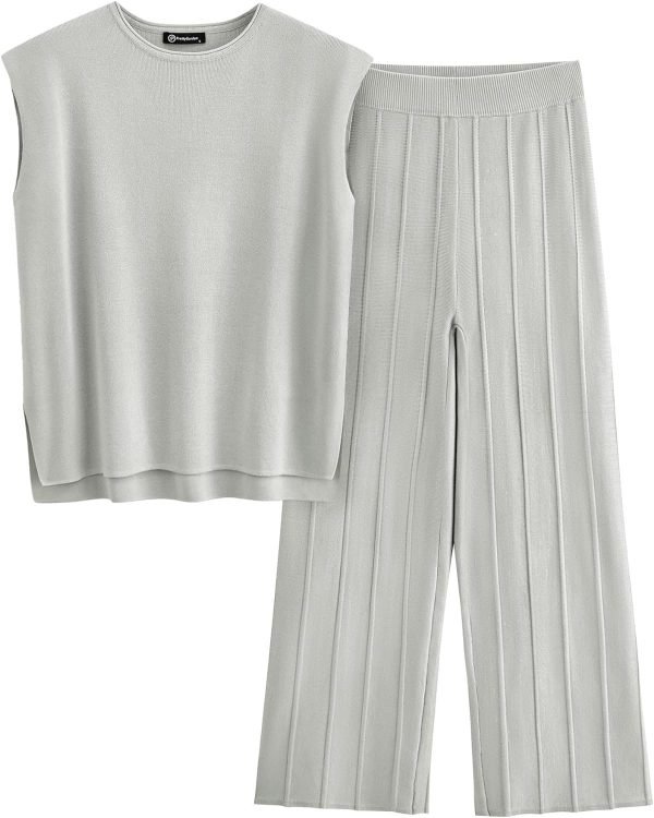 Womens Pullover Tops And Wide Leg Pants Casual Sweater Set