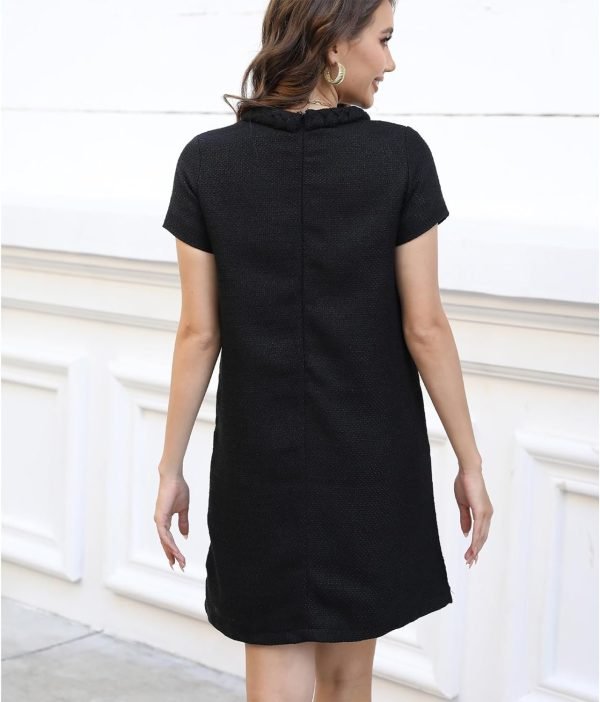 Women's Tweed Dress Short Sleeve Crew Neck A-line Party Vintage Mini Skirt Causal Dresses