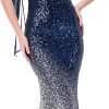 Women's Asymmetric Ribbon Gradient Sequin Mermaid Long Prom Dress