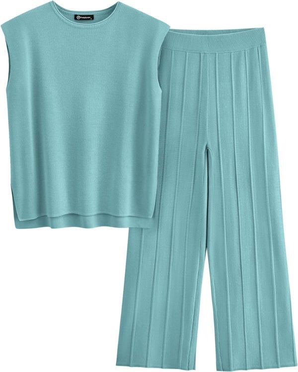 Womens Pullover Tops And Wide Leg Pants Casual Sweater Set