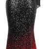 Women's Asymmetric Ribbon Gradient Sequin Mermaid Long Prom Dress