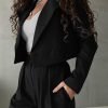Womens Cropped Blazer Jackets High Waisted Wide Leg Work Pants Suit Set