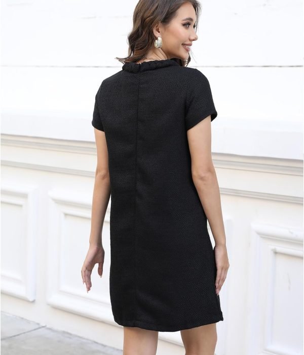 Women's Tweed Dress Short Sleeve Crew Neck A-line Party Vintage Mini Skirt Causal Dresses
