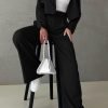 Womens Cropped Blazer Jackets High Waisted Wide Leg Work Pants Suit Set