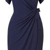 Womens Deep V Neck Ruffle Sleeve Sheath Casual Cocktail Party Work Faux Wrap Dress