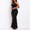 Sequins Fashion Sleeveless Oblique Collar Mermaid Women's Maxi Dress Bodycon Dress Party Dress