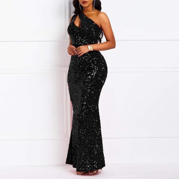 Sequins Fashion Sleeveless Oblique Collar Mermaid Women's Maxi Dress Bodycon Dress Party Dress