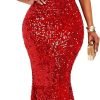 Sequins Fashion Sleeveless Oblique Collar Mermaid Women's Maxi Dress Bodycon Dress Party Dress